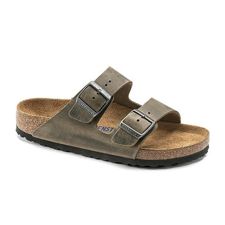 Birkenstock Arizona Soft Footbed Slide Sandal (Unisex) - Faded Khaki Oiled Leather Sandals - Slide - The Heel Shoe Fitters
