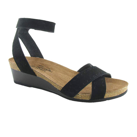 Naot Wand (Women) - Black Velvet Nubuck Sandals - Heel/Wedge - The Heel Shoe Fitters